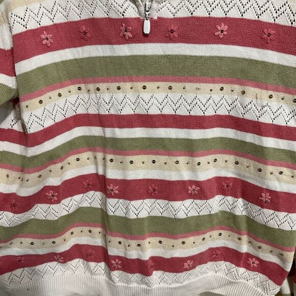 Alfred Dunner collared , v-neck half zip sweater striped size large - Picture 2 of 11